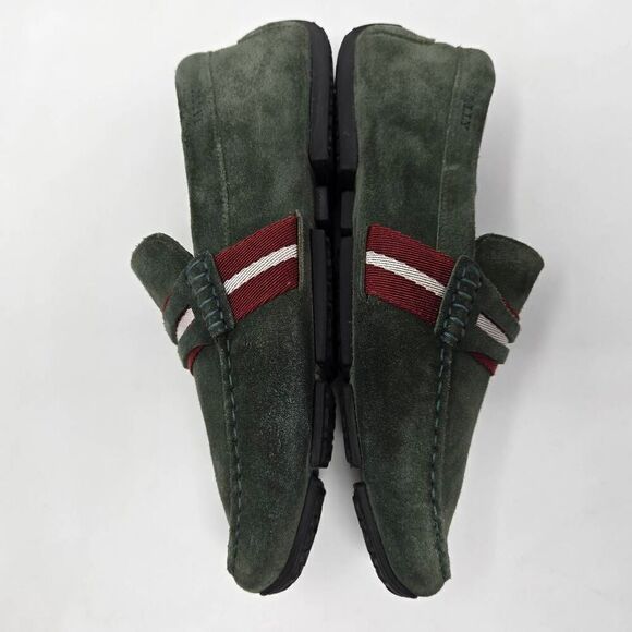 BALLY PIETRO ITALY OLIVE STRIPE STRAP SUEDE DRIVER LOAFER MENS SIZE 7 US - Picture 8 of 10